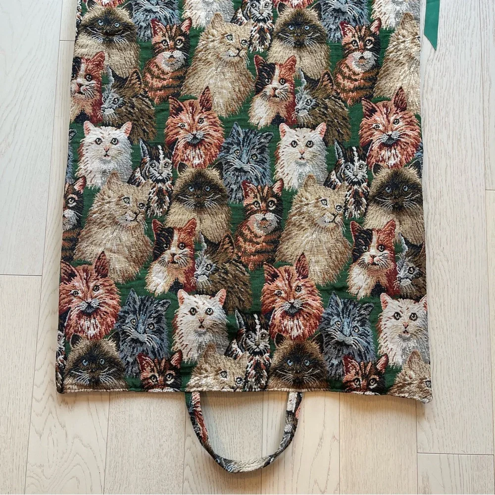 Vintage 90s Kitty Cat Tapestry Jacquard Garment Storage Travel Carrier Bag